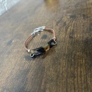 Ralph Lauren Leather Bracelet Faux Tortoise Shell And Silver- Toned Toggle Clasp